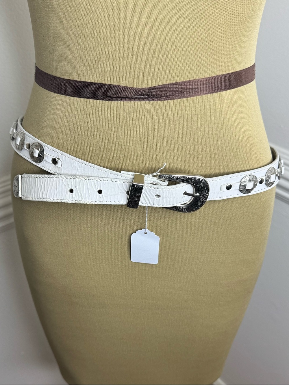 White Studded Women's Leather Belt
